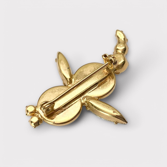 Vintage Faux Pearl Rhinestone Insect Brooch Gold tone Bug White - Picture 3 of 5